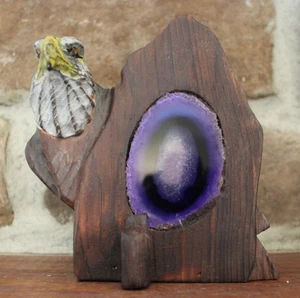 Eagle Agate Tea Light Burnished Pine Purple Slice Natural Geology Mineral Stone - Picture 1 of 3