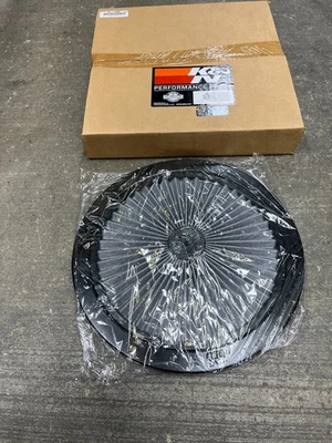 K&N Air Filter Top, 66-1400R, 14" diameter, black frame, gray filter - Image 1 of 3