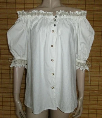 ROHWEISSE TRACHTENBLUSE - CARMEN-STYLE - SPITZE - COTTON - LANDHAUS - GR. 40 - Bild 1 von 2