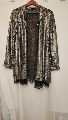 Кардиган женский Free People большой черный серебристый с блестками открытый передний бахрома подол - Изображение 1 из 4