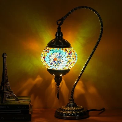 Turkish Mosaic Table Lamp, Turkish Moroccan Swan Neck Lamp Glass Home Decor - Image 1 of 4