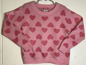 Zunie Girls Little Girl 6/6x Sweater Long Sleeve Pink Crew Neck Pink Hearts EUC - Picture 1 of 11