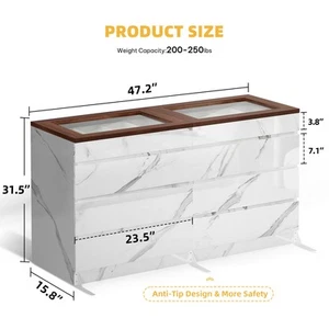 8 Drawer Dresser with LED Light Double Storage Glass Top High Gloss Organizer - Picture 1 of 19