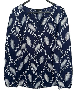 TALBOTS Gr. Large Tunika Top BESTICKTE FEDERN leichte Baumwolle dunkelblau - Bild 1 von 4