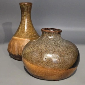 2 Vtg Mid Century Robert Maxwell Pottery Craft Glazed Stoneware Vases Earth EUC - Picture 1 of 11