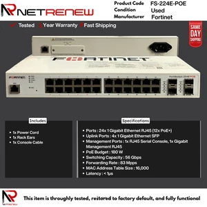 Fortinet FS-224E-POE Interruttore strato 2/3 PoE+ - Foto 1 di 1