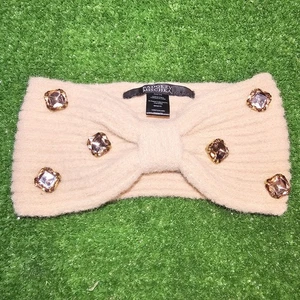 Badgley Mischka Pink/Rose Bejeweled Beige Winter Headband/Ear Warmer Unused - Picture 1 of 3