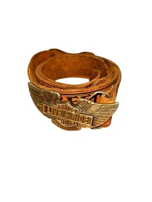 Vintage Harley Davidson Belt Buckle 70s Brass Motorcycle Western 42 Leather USA - Image 1 of 4