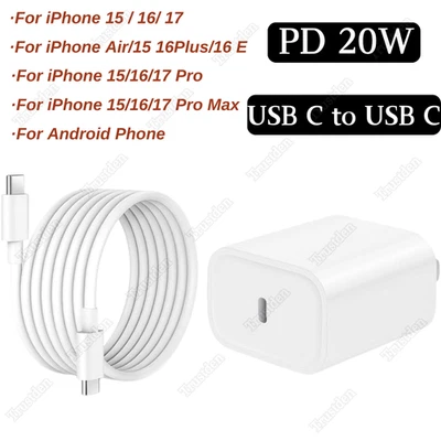 For i Phone Air 17 16 15 Samsung PD 20W Fast Charger Adapter Type C USB-C Cable - Image 1 of 4