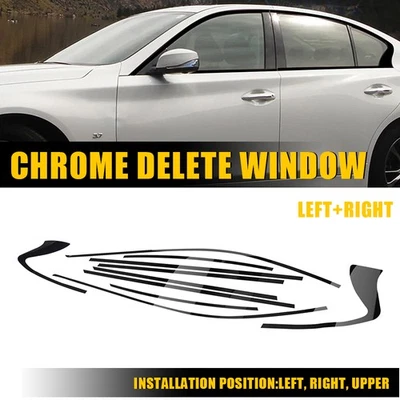 Chrome Delete Blackout Overlay for 2014+ Infiniti Q50 Q50S Sedan Window Trim - Image 1 of 4
