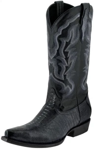 Mens Cowboy Western Black Boots Ostrich Leg Print Snip Toe Bota Hombre Size 13.5 - Picture 1 of 5