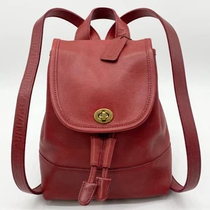 Old Coach Backpack Turnlock Red Leather USA Gold from Japan HJ - Picture 1 of 13
