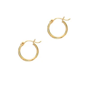 14K Yellow Gold 2x15mm Hoop Earrings Fine Jewelry - Picture 1 of 1
