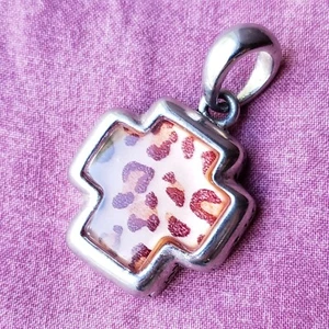 Audaz Hinchado Epoxi Estampado Leopardo Actílico Plata Cruz Moda Colgante Dije PE2 - Imagen 1 de 15