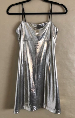 Urban Outfitters - Silence + Noise - Drita Silver Metallic Mini Slip Dress Small - Image 1 of 4