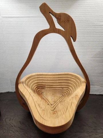 Collapsible Pear Wooden Trivet Bowl Basket Accordion Fold Out Fruit Bread Expand Cover