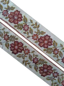 Vintage Saree Border India Decorative Trim Antique Embroidered Ribbon Silk Sari - Picture 1 of 6