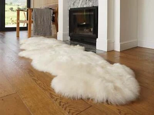GIANT SHEEPSKIN  Double XXL White Throw Genuine leather Sheep Skin 79 "x 32 - Picture 1 of 5