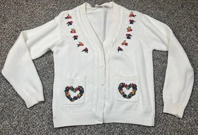 Cárdigan Suéter Tejido Huntington Ridge De Colección Talla M Marfil Floral Corazón Granny Core Foto 1 de 4