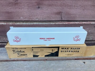 VTG ADVERTISING COGGON IOWA METAL KITCHEN KWEEN WAX PAPER DISPENSER w BOX - Image 1 of 3