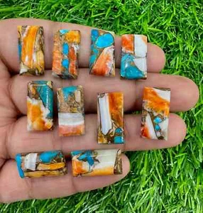 10Pcs Natural Oyester Copper Turquoise cabochon Rectangle Loose Gemstone 10x20MM - Picture 1 of 3