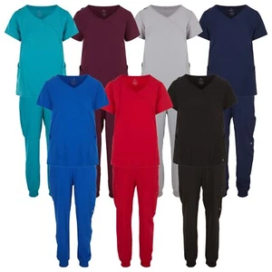 Unisex STRETCH Jogger Scrub Set Solid V-Neck Top Men Women Jogger Nurse Uniform - Picture 1 of 37