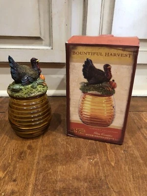 Bote de vidrio de cosecha abundante barril galleta con tapa de calabaza de pavo de caída Foto 1 de 4