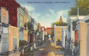 Postal LA: Antiguo cementerio de St. Louis, Nueva Orleans, Louisiana, lino vintage - Imagen 1 de 2
