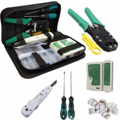 COMPLETE RJ45 NETWORK TOOL KIT CABLE CRIMPING CRIMPER TESTER PUNCH DOWN SET UK - Image 1 of 4