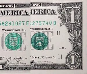 (Gem CU) Treasury Seal Ink Well Contamination Heavy Green Ink One Dollar Bill - Picture 1 of 3