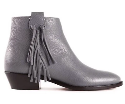 Valentino Rockstud Gris Guijarro Cuero Flecos Cremallera Occidental Botines Cortos 35 Foto 1 de 4
