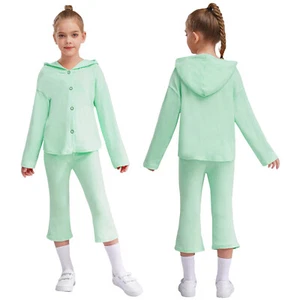 Kids Girls Tracksuit Button Sweatsuit Jogger Jacket And Pants Athletic Spring - Picture 1 of 48
