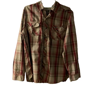 Mossy Oak Mens XL Western Pearl Snap Red Tan Plaid Long Sleeve Shirt - Afbeelding 1 van 8