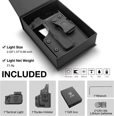 Tactical Flashlight with Kydex Holster Fit Taurus G2C/G3C/ Millennium G2 PT111 - Image 1 of 4