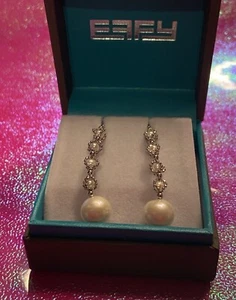 NEW! EXQUISITE STERLING SILVER & PEARL DROP EARRINGS BY EFFY/ $375/A GREAT GIFT! - Picture 1 of 5