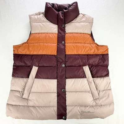 Chaleco de plumón Eddie Bauer StratusTherm para mujer XL 650 relleno rosa pálido bloque de color Foto 1 de 4