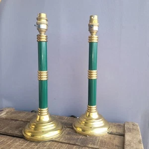 Pair of Vintage Regency Style Candle Stick Lamps Green & Gold Brass  - Foto 1 di 11