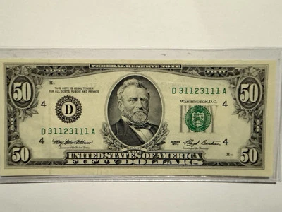 Vintage $50 Fifty Dollar Bill Old Style 1993 ser # D31123111A - Image 1 of 4