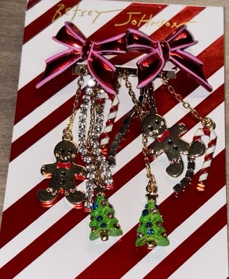 Pendientes Betsey Johnson Arco Rojo Árbol de Navidad Bastón de Caramelo Pan de Jengibre Vacaciones Foto 1 de 4