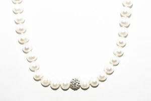 $395 .925 Sterling Silver 7.58MM/1.00CT Cultured Pearl & Crystal Strand Necklace - Picture 1 of 7