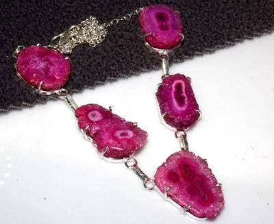 Collar Rosa Solar Cuarzo 925 Chapado en Plata 18" Estilo Bohemio Regalo GW Foto 1 de 3