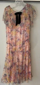 1920’s 1930’s Gorgeous Chiffon Pink Floral Dress Vintage Flapper Great Gatsby - Picture 1 of 16