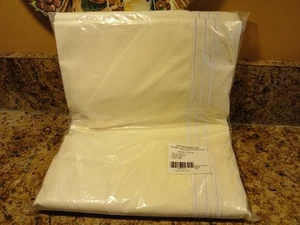 100% Cotton Sateen Shower Curtain Cream w/2 White Embroidered Stripes 72" x 72" - Picture 1 of 14