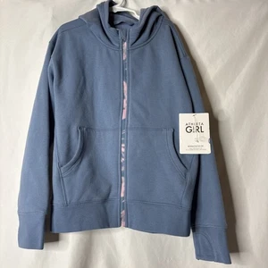 Athleta Girl M 8-10 Retroactive Full Zip Hoodie Blue Thumb Holes Pockets NEW - Picture 1 of 8