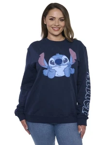 Women's Disney Stitch Sweatshirt Pullover Crewneck Blue Graphic Print - Picture 1 of 7