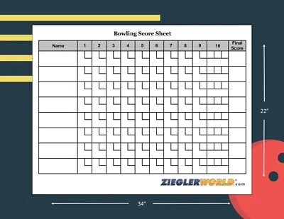 ZIEGLERWORLD LARGE BOWLING - SHUFFLEBOARD BOWLING ERASABLE SCORECARD SCORE CHART WITH BONUS!