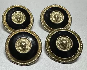 Vtg Lot 4 Black Surround Lions Head Shank Metal Gold Tone Suit Button 22mm 7/8" - Picture 1 of 13