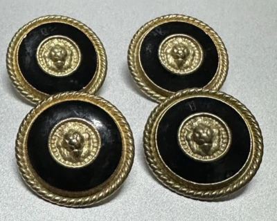 Vtg Lot 4 Black Surround Lions Head Shank Metal Gold Tone Suit Button 22mm 7/8" - Image 1 of 4