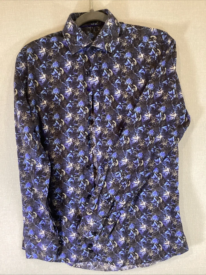 Bertigo Mens Blue Floral Print Button Down - Image 1 of 4