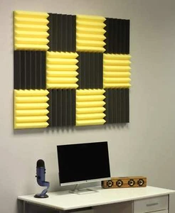 2x12x12 YELLOW and BLACK Acoustic Wedge Soundproofing Studio Foam Tiles 12 PK - Picture 1 of 2
